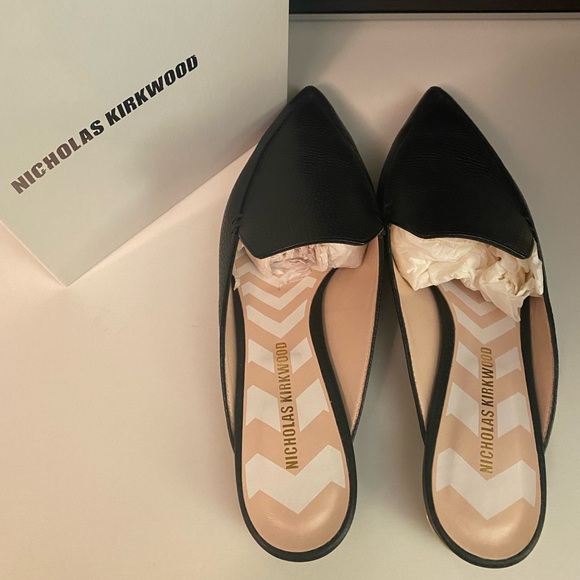 Nicholas Kirkwood Black Leather Beya Slip-on Mules Flats Loafers Shoes 38 *Mint* - Picture 2 of 8